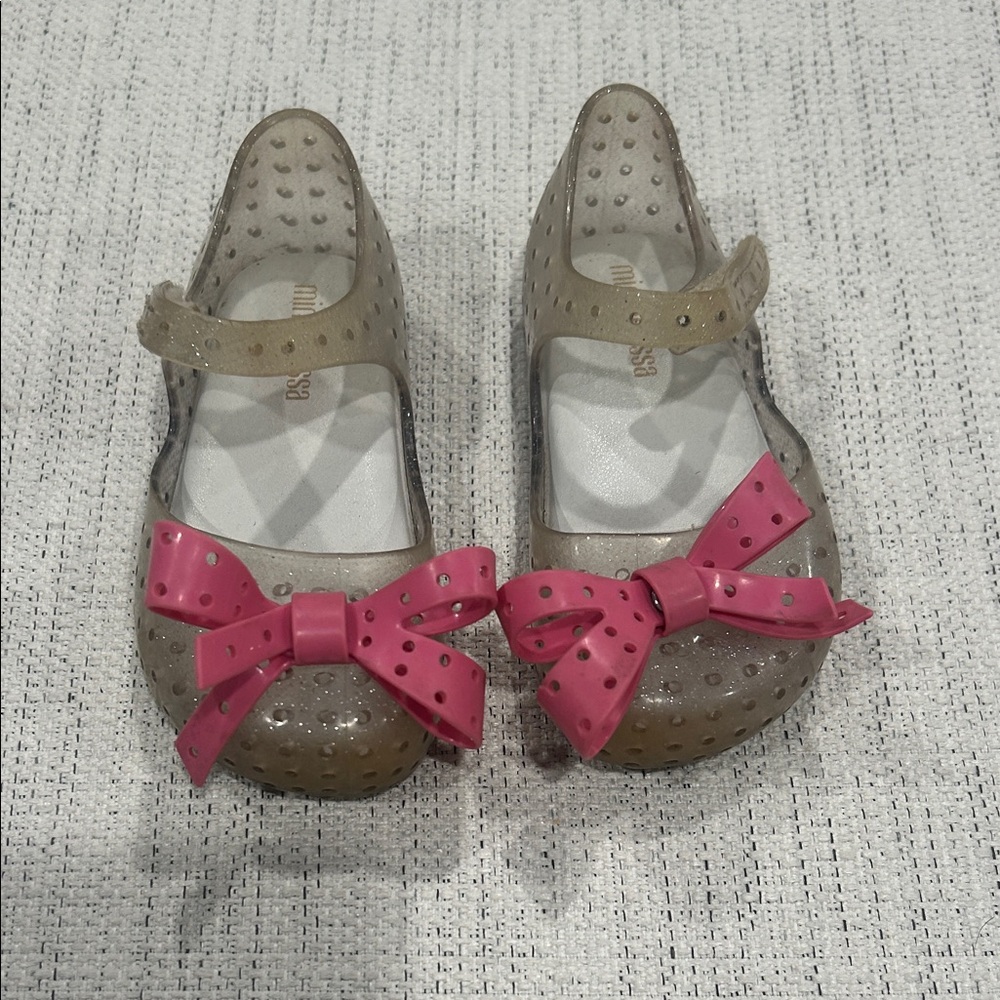 Mini Melissa Jelly Mary Janes with Pink Bows